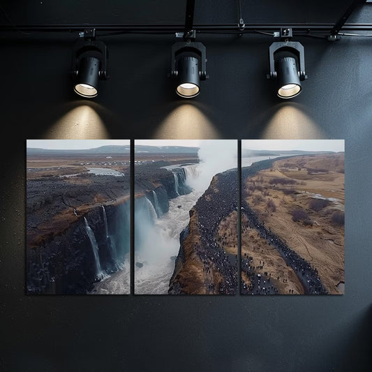 3pcs Gullfoss Waterfall in Iceland Wall Art Set Canvas Framed 40x60cm - High Quality Print 100% Australian Made Wall Canvas Ready to Hang