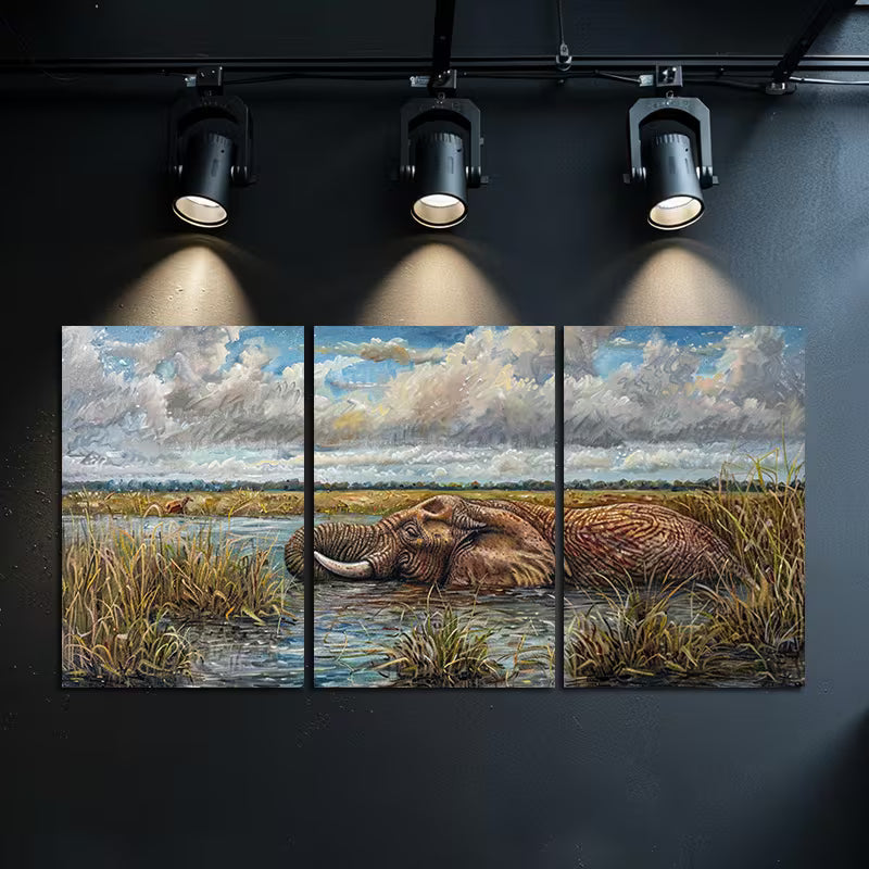 3pcs Elephant Serenity Illustration Wall Art Set Canvas Framed 40x60cm - High Quality Print 100% Australian Made Wall Canvas Ready to Hang