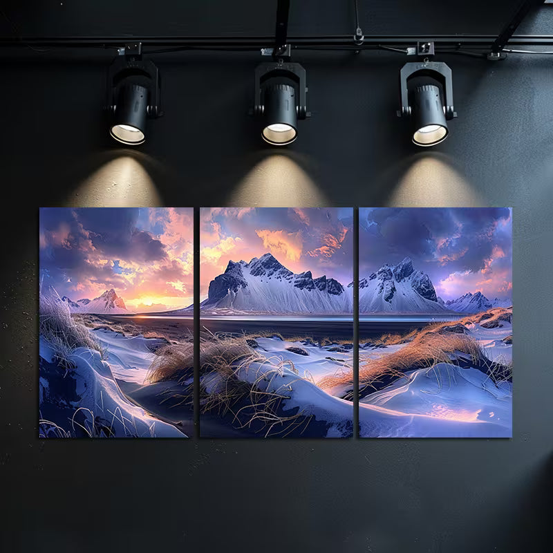 3pcs Serene Iceland Illustration Wall Art Set Canvas Framed 60x90cm - High Quality Print 100% Australian Made Wall Canvas Ready to Hang