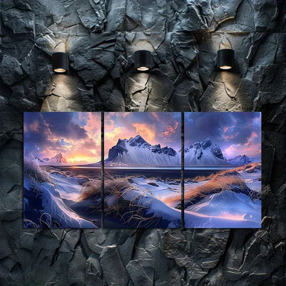 3pcs Serene Iceland Illustration Wall Art Set Canvas Framed 60x90cm - High Quality Print 100% Australian Made Wall Canvas Ready to Hang