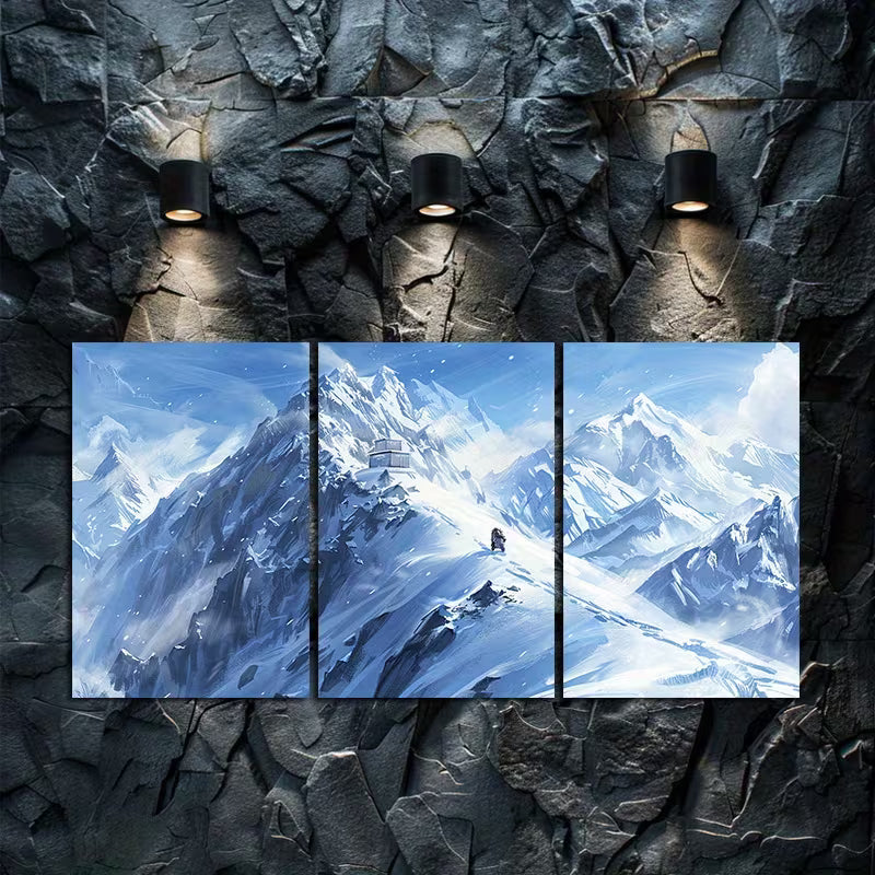 3pcs Illustration of the Top of a Snowy Mountain Wall Art Set Canvas Framed 60x90cm - High Quality Print 100% Australian Made Wall Canvas Ready to Hang