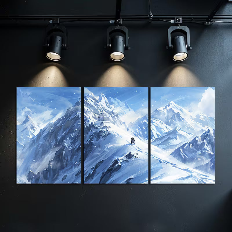 3pcs Illustration of the Top of a Snowy Mountain Wall Art Set Canvas Framed 60x90cm - High Quality Print 100% Australian Made Wall Canvas Ready to Hang