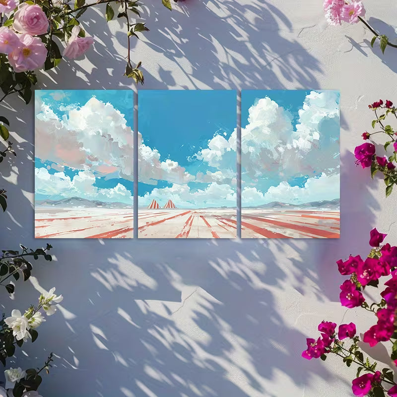 3pcs Red and White Striped Pyramids Rising Wall Art Set Canvas Framed 50x70cm - High Quality Print 100% Australian Made Wall Canvas Ready to Hang