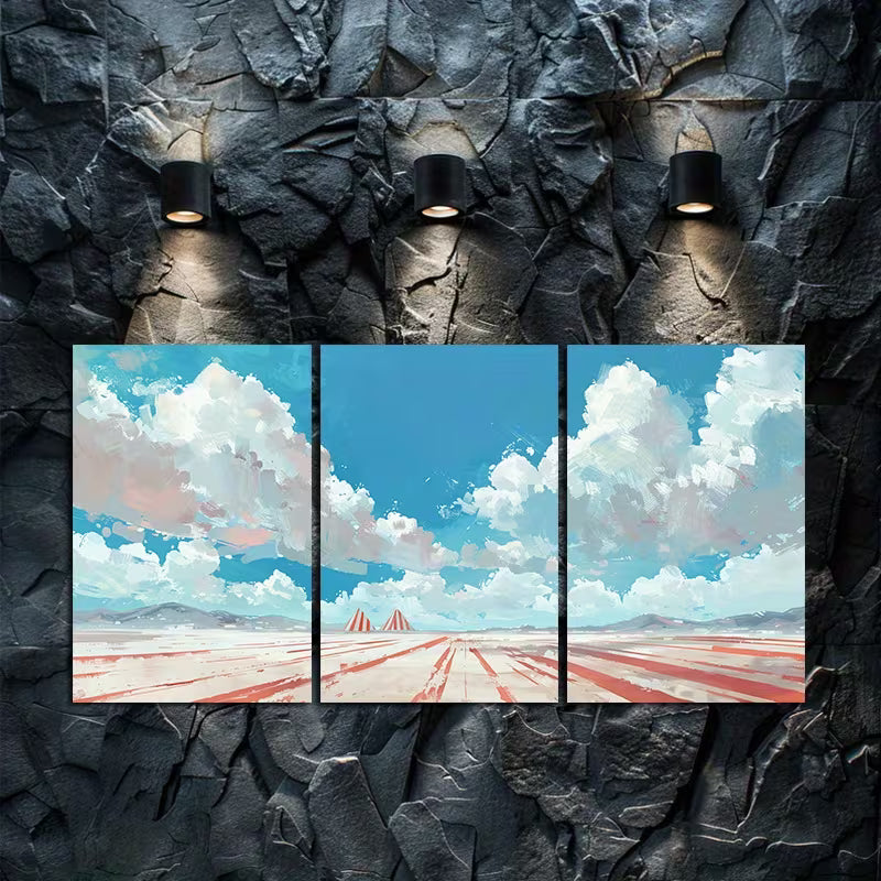 3pcs Red and White Striped Pyramids Rising Wall Art Set Canvas Framed 40x60cm - High Quality Print 100% Australian Made Wall Canvas Ready to Hang