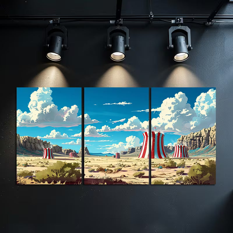 3pcs Surreal Desert with Voluminous Clouds Wall Art Set Canvas Framed 50x70cm - High Quality Print 100% Australian Made Wall Canvas Ready to Hang