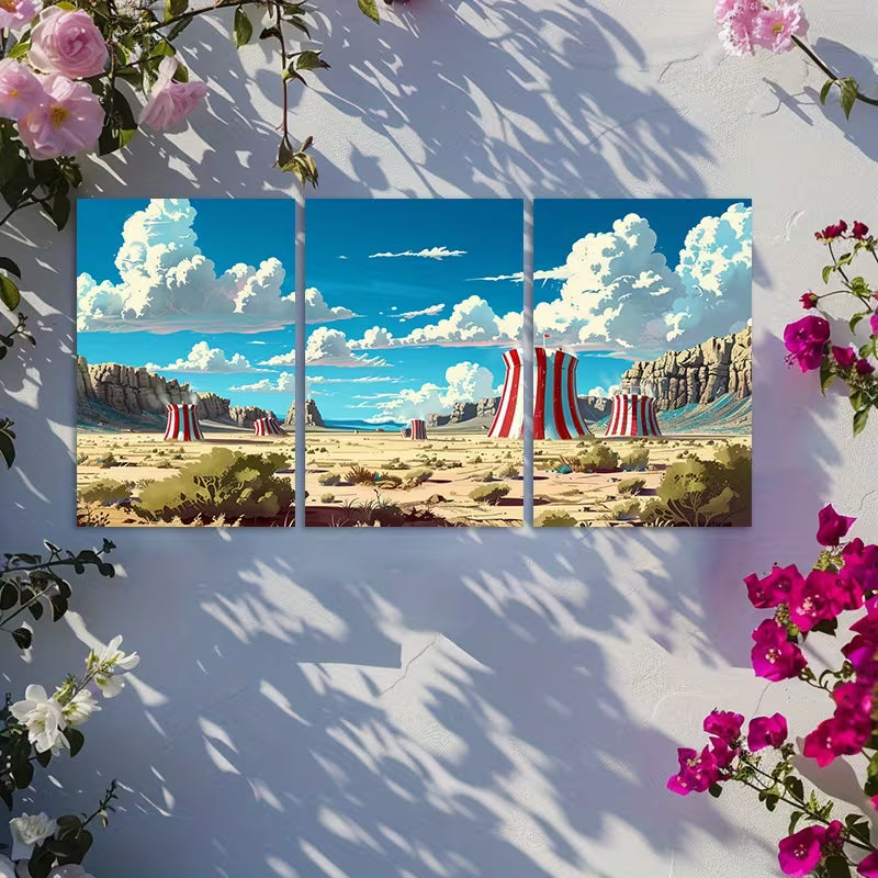 3pcs Surreal Desert  with Voluminous Clouds Wall Art Set Canvas Framed 40x60cm - High Quality Print 100% Australian Made Wall Canvas Ready to Hang
