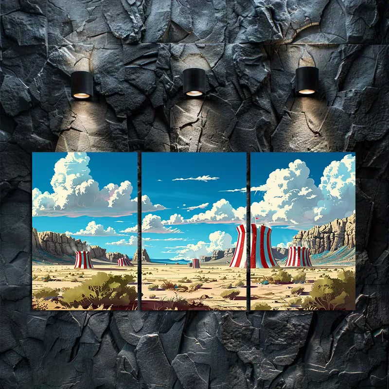 3pcs Surreal Desert with Voluminous Clouds Wall Art Set Canvas Framed 50x70cm - High Quality Print 100% Australian Made Wall Canvas Ready to Hang