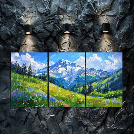 3pcs Alpine Meadow Wildflowers Wall Art Set Canvas Framed 50x70cm - High Quality Print 100% Australian Made Wall Canvas Ready to Hang
