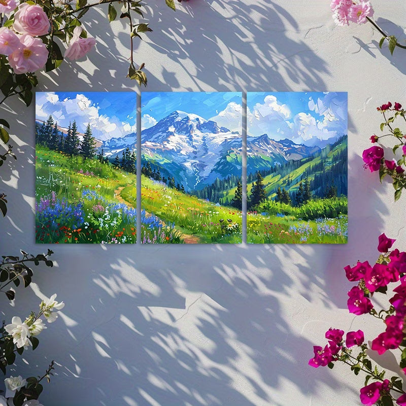 3pcs Alpine Meadow Wildflowers Wall Art Set Canvas Framed 60x90cm - High Quality Print 100% Australian Made Wall Canvas Ready to Hang - Bella Home Decor