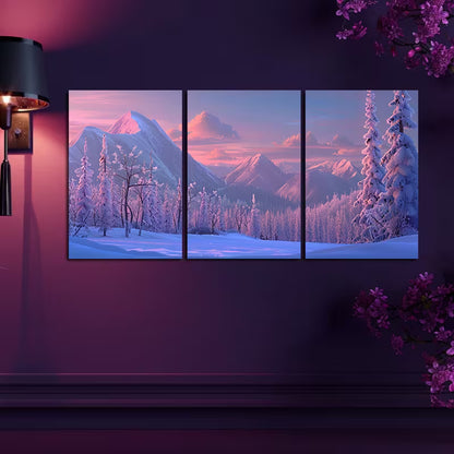 3pcs Snowy Mountain Landscape in The Foreground Wall Art Set Canvas Framed 60x90cm - High Quality Print 100% Australian Made Wall Canvas Ready to Hang
