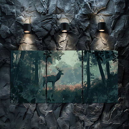 3pcs Majestic Stag in a Misty Forest Setting Wall Art Set Canvas Framed 50x70cm - High Quality Print 100% Australian Made Wall Canvas Ready to Hang