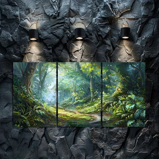 3pcs Dense Forest with Fallen Trees and Grass Wall Art Set Canvas Framed 60x90cm - High Quality Print 100% Australian Made Wall Canvas Ready to Hang