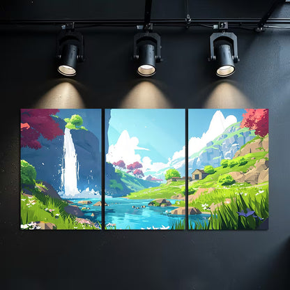 3pcs Style of Lowpoly Video Game Concept Art Wall Art Set Canvas Framed 40x60cm - High Quality Print 100% Australian Made Wall Canvas Ready to Hang