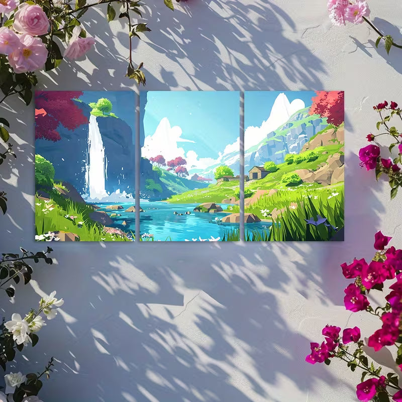 3pcs Style of Lowpoly Video Game Concept Art Wall Art Set Canvas Framed 40x60cm - High Quality Print 100% Australian Made Wall Canvas Ready to Hang