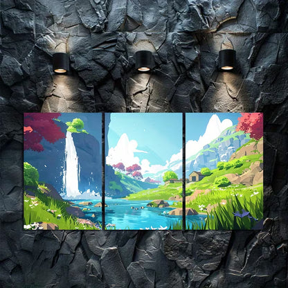 3pcs Style of Lowpoly Video Game Concept Art Wall Art Set Canvas Framed 40x60cm - High Quality Print 100% Australian Made Wall Canvas Ready to Hang