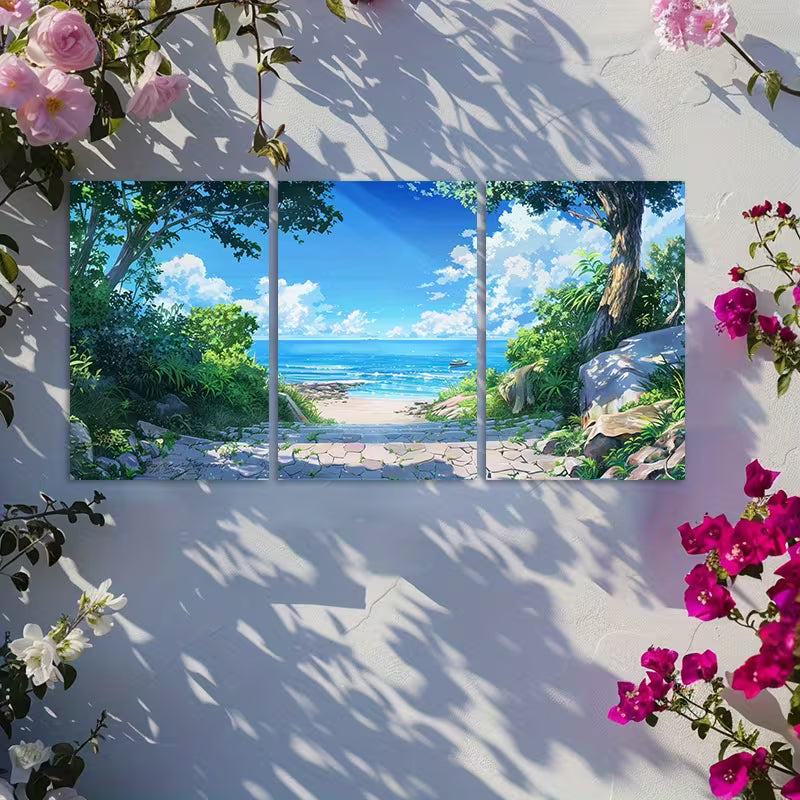 3pcs Japanese Anime Fantasy Landscape Wall Art Set Canvas Framed 40x60cm - High Quality Print 100% Australian Made Wall Canvas Ready to Hang