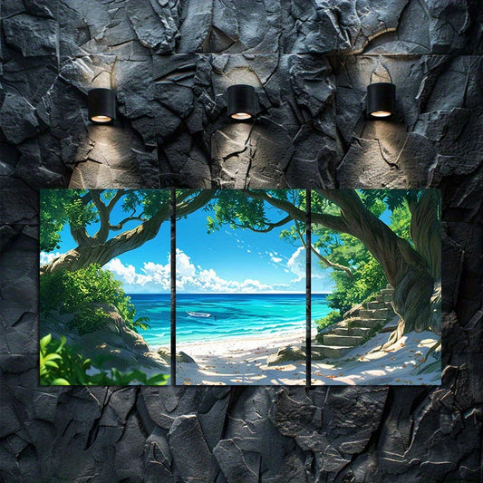 3pcs Japanese Anime Beach & Banyan Tree Wall Art Set Canvas Framed 50x70cm - High Quality Print 100% Australian Made Wall Canvas Ready to Hang