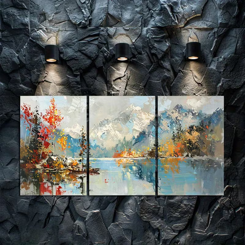 3pcs landscape of a lake and mountains Wall Art Set Canvas Framed 40x60cm - High Quality Print 100% Australian Made Wall Canvas Ready to Hang