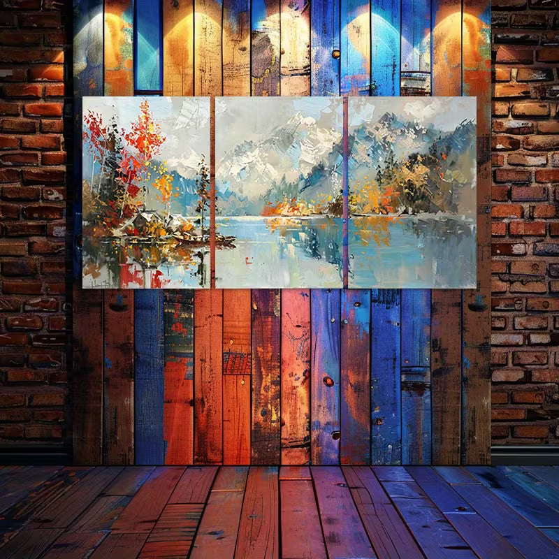 3pcs landscape of a lake and mountains Wall Art Set Canvas Framed 60x90cm - High Quality Print 100% Australian Made Wall Canvas Ready to Hang