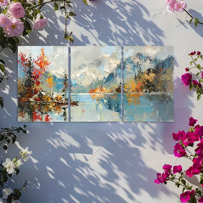 3pcs landscape of a lake and mountains Wall Art Set Canvas Framed 60x90cm - High Quality Print 100% Australian Made Wall Canvas Ready to Hang