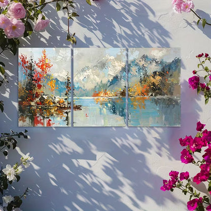 3pcs landscape of a lake and mountains Wall Art Set Canvas Framed 60x90cm - High Quality Print 100% Australian Made Wall Canvas Ready to Hang