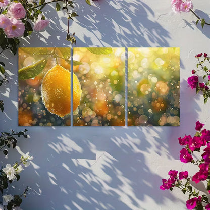 3pcs Lemon Hanging on Tree Wall Art Set Canvas Framed 60x90cm - High Quality Print 100% Australian Made Wall Canvas Ready to Hang