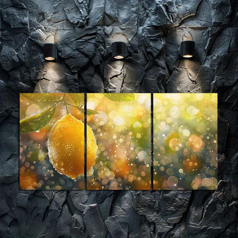 3pcs Lemon Hanging on Tree Wall Art Set Canvas Framed 40x60cm - High Quality Print 100% Australian Made Wall Canvas Ready to Hang