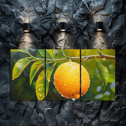 3pcs Lemon with Water  Droplets hanging on Tree Wall Art Set Canvas Framed 60x90cm - High Quality Print 100% Australian Made Wall Canvas Ready to Hang