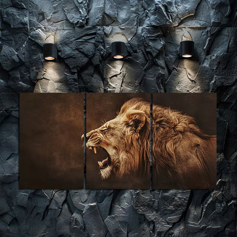 3pcs Photograph of a Male Lion Roaring Wall Art Set Canvas Framed 40x60cm - High Quality Print 100% Australian Made Wall Canvas Ready to Hang