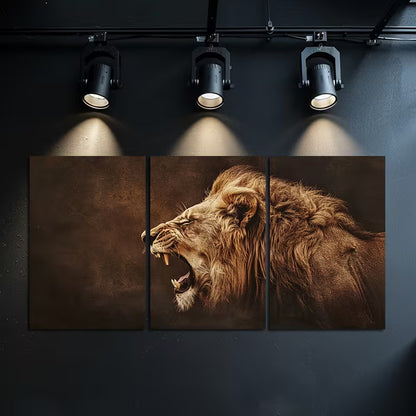 3pcs Photograph of a Male Lion Roaring Wall Art Set Canvas Framed 40x60cm - High Quality Print 100% Australian Made Wall Canvas Ready to Hang