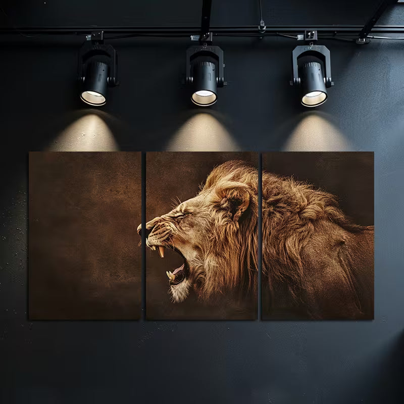 3pcs Photograph of a Male Lion Roaring Wall Art Set Canvas Framed 50x70cm - High Quality Print 100% Australian Made Wall Canvas Ready to Hang
