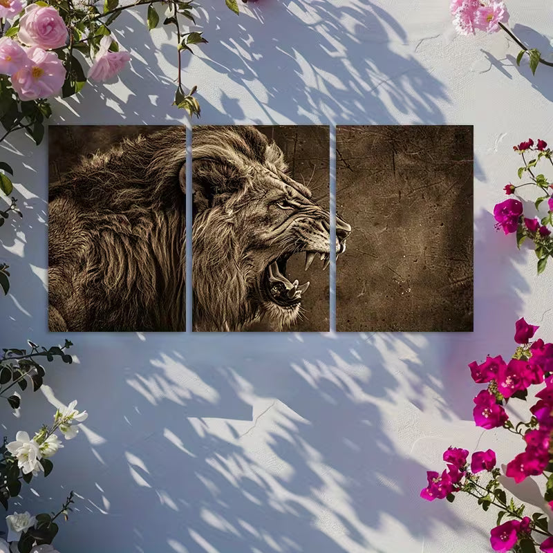 3pcs lion head Illustration Wall Art Set Canvas Framed 40x60cm - High Quality Print 100% Australian Made Wall Canvas Ready to Hang