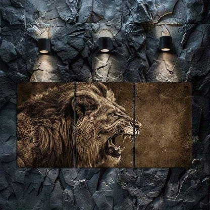 3pcs lion head Illustration Wall Art Set Canvas Framed 40x60cm - High Quality Print 100% Australian Made Wall Canvas Ready to Hang
