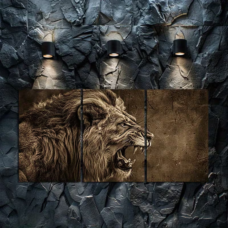 3pcs lion head Illustration Wall Art Set Canvas Framed 50x70cm - High Quality Print 100% Australian Made Wall Canvas Ready to Hang