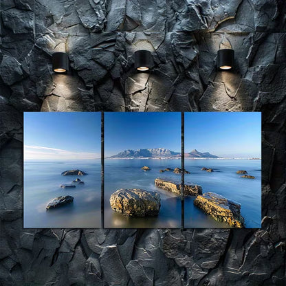 3pcs Exposure Photography of Rocks And The Sea Wall Art Set Canvas Framed 40x60cm - High Quality Print 100% Australian Made Wall Canvas Ready to Hang
