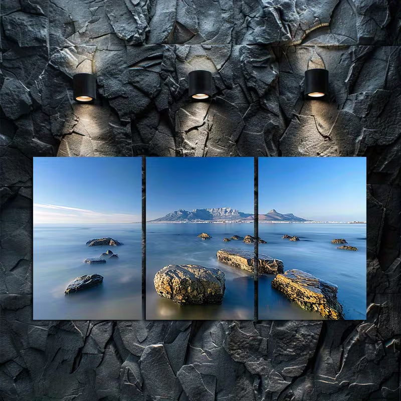 3pcs Exposure Photography of Rocks And The Sea Wall Art Set Canvas Framed 60x90cm - High Quality Print 100% Australian Made Wall Canvas Ready to Hang