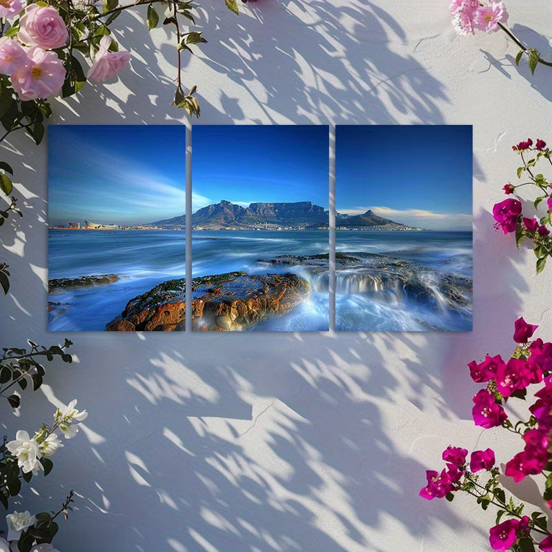 3pcs Long Exposure Ocean & Mountain Landscape Wall Art Set Canvas Framed 60x90cm - High Quality Print 100% Australian Made Wall Canvas Ready to Hang
