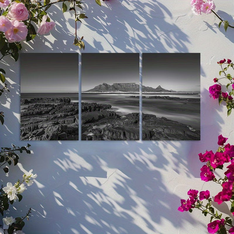 3pcs Long Exposure Shot of The Rocky Coast Wall Art Set Canvas Framed 50x70cm - High Quality Print 100% Australian Made Wall Canvas Ready to Hang