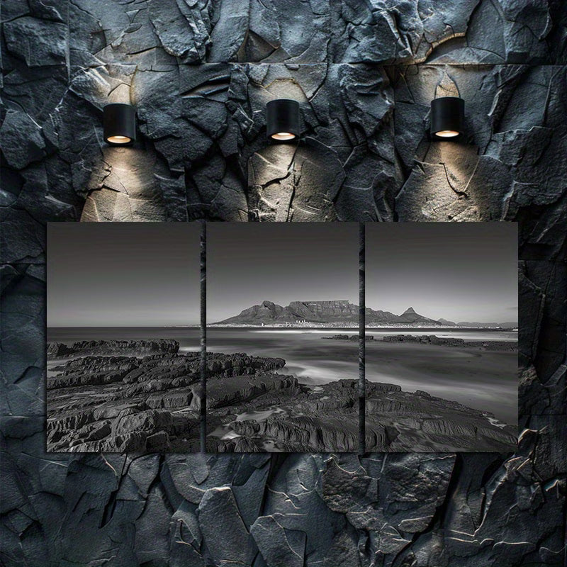 3pcs Long Exposure Shot of The Rocky Coast Wall Art Set Canvas Framed 50x70cm - High Quality Print 100% Australian Made Wall Canvas Ready to Hang