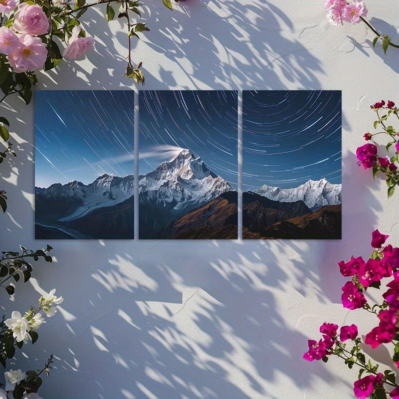 3pcs Starry Night Himalaya Mountain Wall Art Set Canvas Framed 50x70cm - High Quality Print 100% Australian Made Wall Canvas Ready to Hang