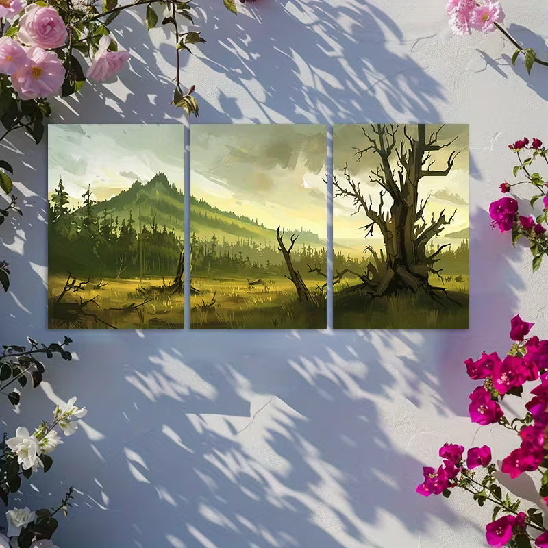 3pcs Mountain and Tree Landscape Wall Art Set Canvas Framed 50x70cm - High Quality Print 100% Australian Made Wall Canvas Ready to Hang