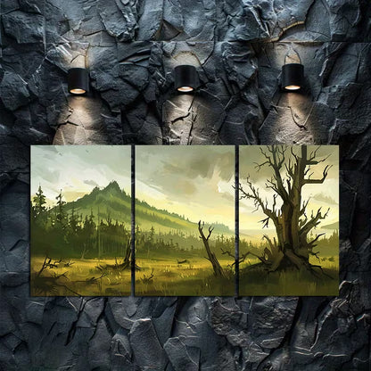 3pcs Mountain and Tree Landscape Wall Art Set Canvas Framed 50x70cm - High Quality Print 100% Australian Made Wall Canvas Ready to Hang