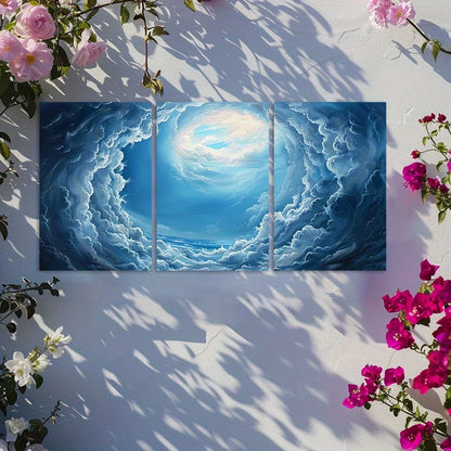 3pcs Looking Up At The Blue Sky and White Clouds Wall Art Set Canvas Framed 40x60cm - High Quality Print 100% Australian Made Wall Canvas Ready to Hang
