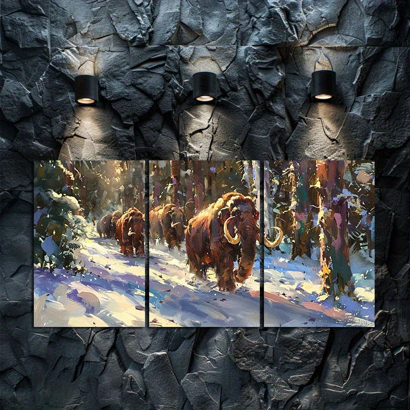 3pcs Mammoth Snowy Trek Scene Wall Art Set Canvas Framed 40x60cm - High Quality Print 100% Australian Made Wall Canvas Ready to Hang