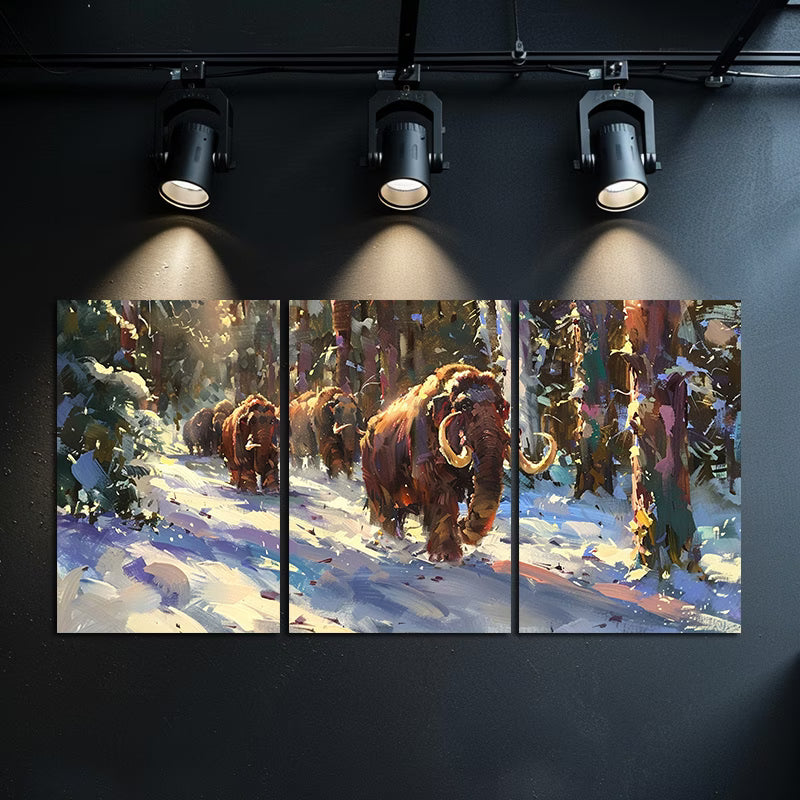 3pcs Mammoth Snowy Trek Scene Wall Art Set Canvas Framed 60x90cm - High Quality Print 100% Australian Made Wall Canvas Ready to Hang