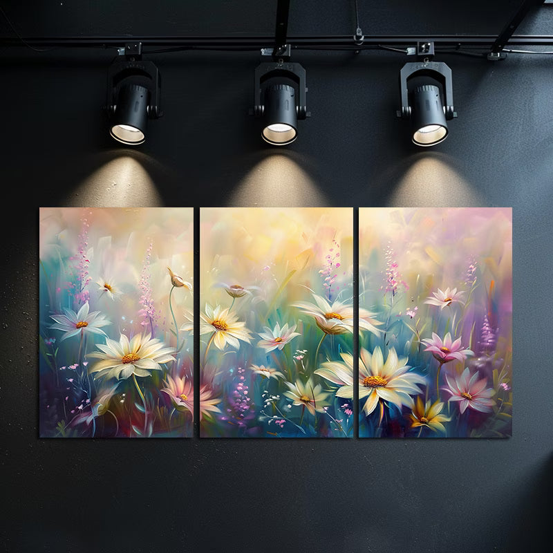 3pcs Meadow with White Daisies Blurred Design Wall Art Set Canvas Framed 40x60cm - High Quality Print 100% Australian Made Wall Canvas Ready to Hang
