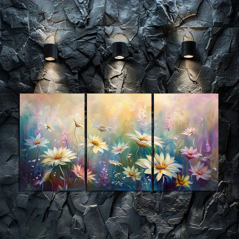 3pcs Meadow with White Daisies Blurred Design Wall Art Set Canvas Framed 40x60cm - High Quality Print 100% Australian Made Wall Canvas Ready to Hang