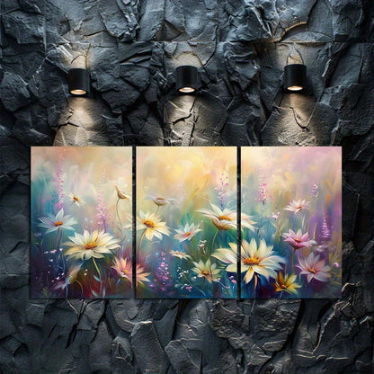 3pcs Meadow with White Daisies Blurred Design Wall Art Set Canvas Framed 60x90cm - High Quality Print 100% Australian Made Wall Canvas Ready to Hang