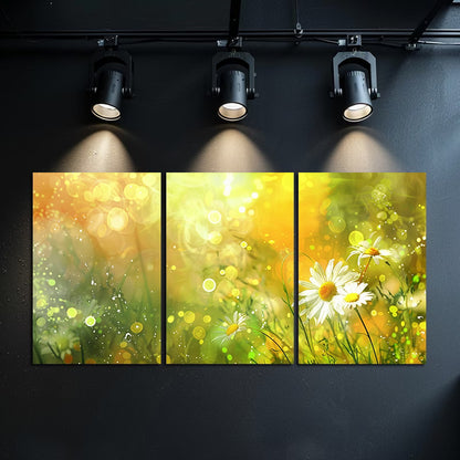3pcs Meadow of White Daisies with Soft Blur Wall Art Set Canvas Framed 60x90cm - High Quality Print 100% Australian Made Wall Canvas Ready to Hang