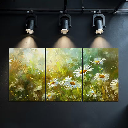 3pcs Meadow with White Daisies Wall Art Set Canvas Framed 50x70cm - High Quality Print 100% Australian Made Wall Canvas Ready to Hang